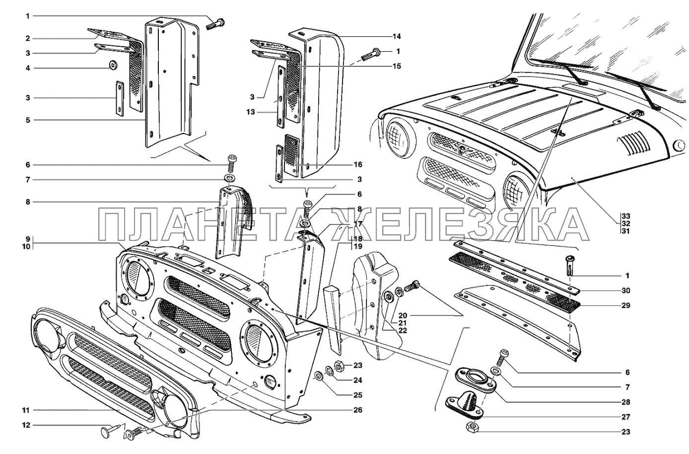 Облицовка радиатора, капот УАЗ-31519